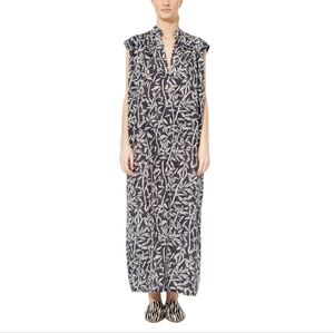 Roseanna Paris Bamboo Sz L Navy Blue 100% Silk Maxi Dress